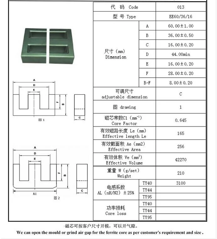 Mn-Zn Ferrite Core Ee110 Transformer Core Soft Ferrite Large Size